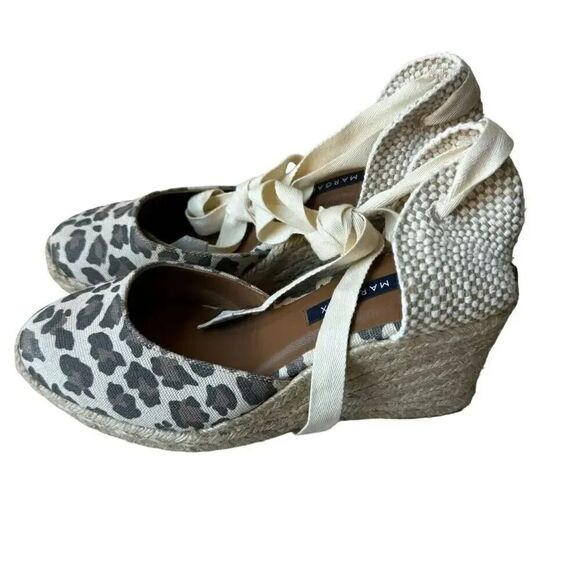 Margaux Espadrille Pique Animal Print Wedge Sandal Leopard Lace Up SZ 9 - Picture 2 of 15